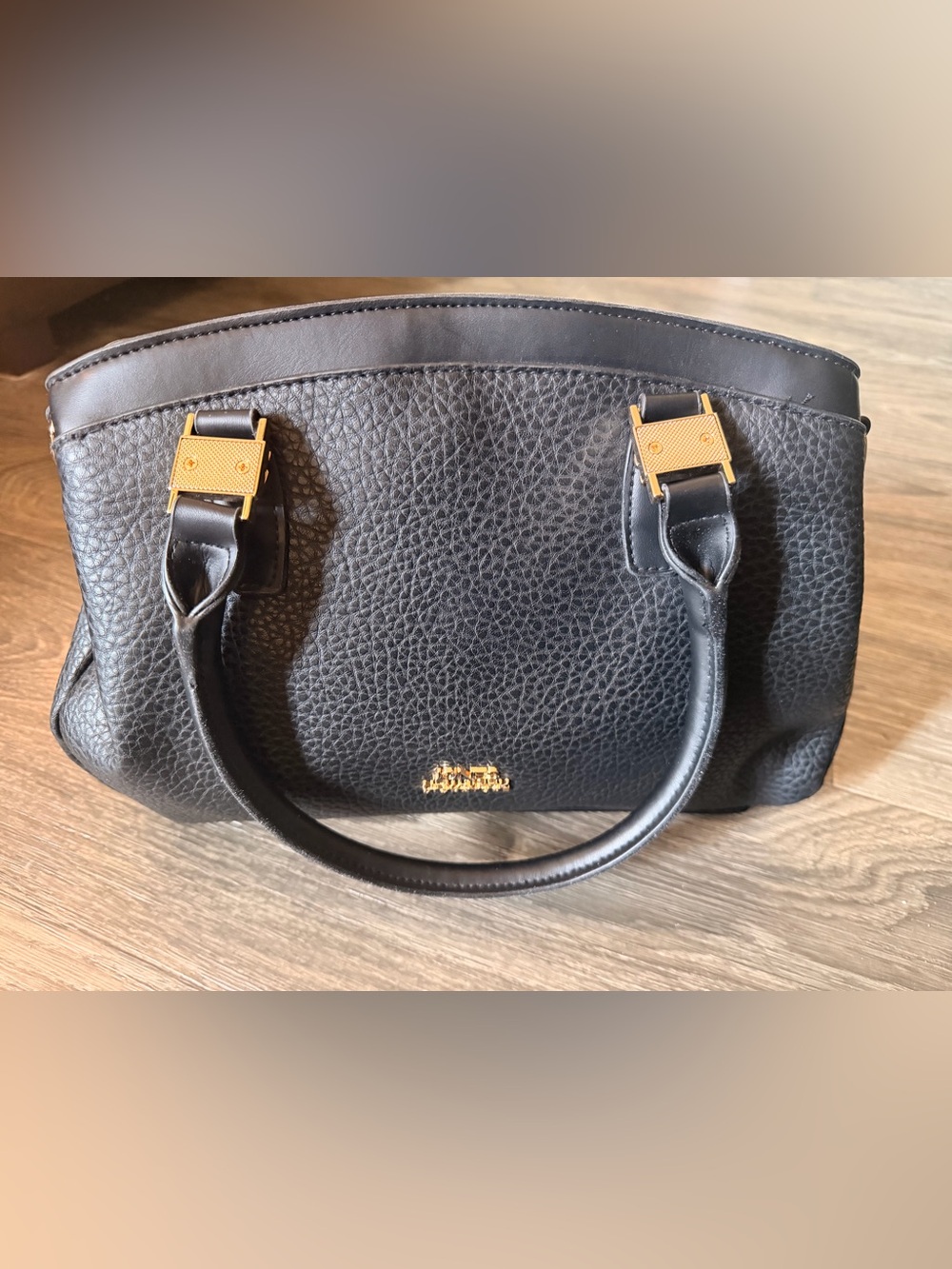 Jones New York Black Pebble Leather Satchel with Gold Hardware
